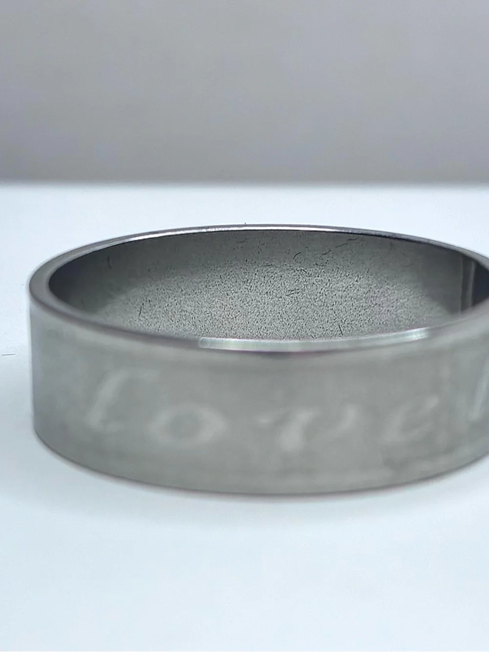 Men's Stainless Steel Silver Colored Band Promise Ring Says 